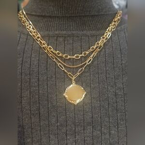 Pendant & Chain Layer Necklace Gold Tone 18,17,16" W/ 3.5" Extender